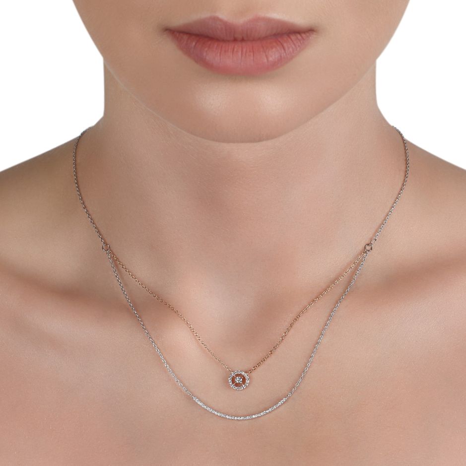 Two-Tone Double Chain Diamond Pendant Necklace