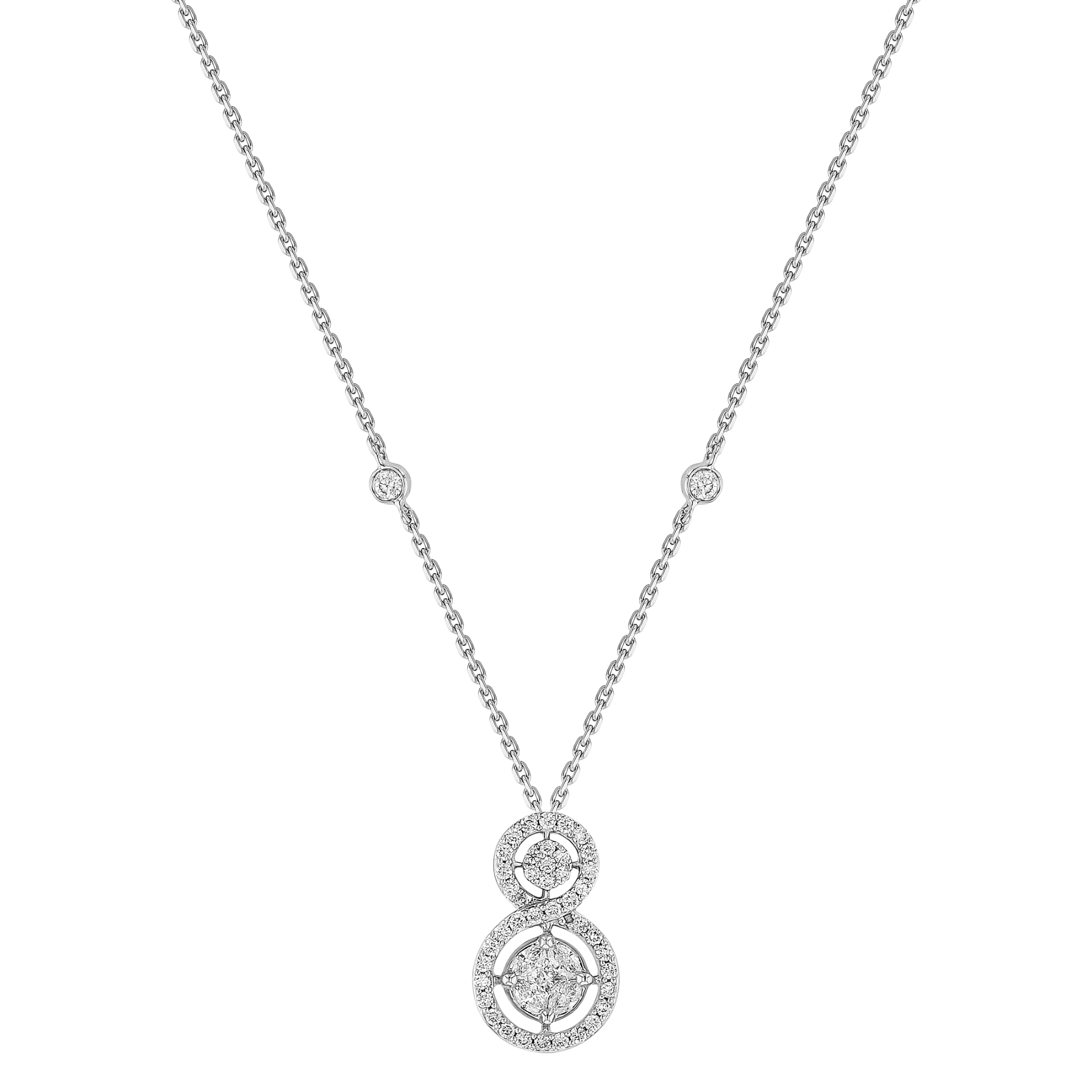 Damas OSE Pendant Chain in 18K White Gold Studded with Fancycut and